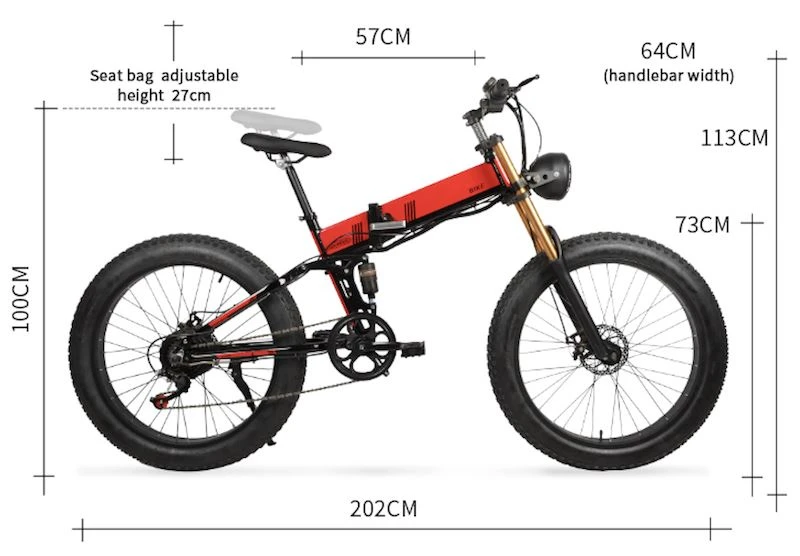 with 202*100*64CM dimensions, this bicycle is easy to control for people of all ages, and compact enough to load with a rear compartment